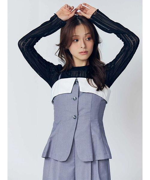 MERCURYDUO（マーキュリーデュオ）の「カットレースアシメトップス（Tシャツ/カットソー・レディース・オフホワイト/ブラック・FREE）」の4枚目の写真