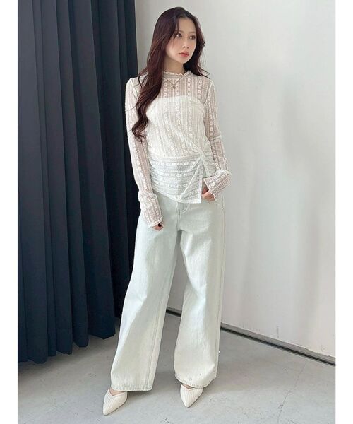 MERCURYDUO（マーキュリーデュオ）の「カットレースアシメトップス（Tシャツ/カットソー・レディース・オフホワイト/ブラック・FREE）」の9枚目の写真