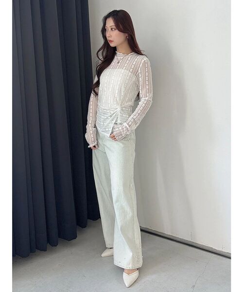 MERCURYDUO（マーキュリーデュオ）の「カットレースアシメトップス（Tシャツ/カットソー・レディース・オフホワイト/ブラック・FREE）」の10枚目の写真