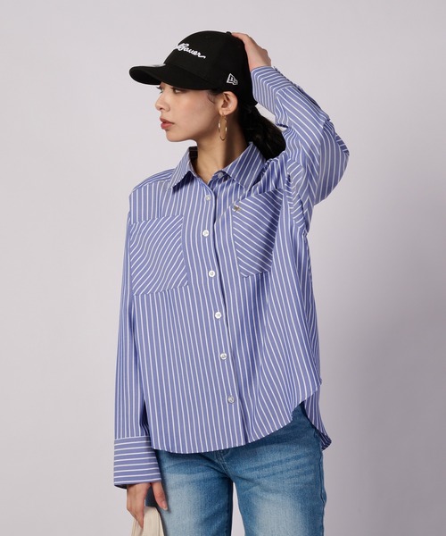 Eddie Bauer(エディーバウアー)の「ストライプ スマートケア 長袖シャツ(シャツ/ブラウス・レディース・ブルー/ピンク/ベージュ・S/M/L/XL)」の1枚目の写真