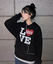 ヘローワールド LOVE フードパーカー_ブラック