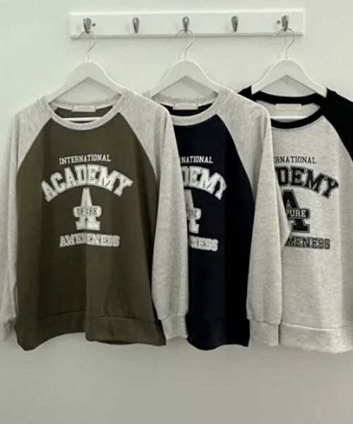 VIVID LADY(ビビッドレディー)の「カレッジロゴ 配色 ラグランスウェット ロンT(Tシャツ/カットソー・レディース・カーキ/ネイビー/ライトグレー・FREE)」の21枚目の写真