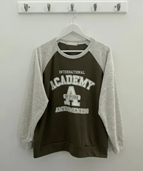 VIVID LADY(ビビッドレディー)の「カレッジロゴ 配色 ラグランスウェット ロンT(Tシャツ/カットソー・レディース・カーキ/ネイビー/ライトグレー・FREE)」の13枚目の写真