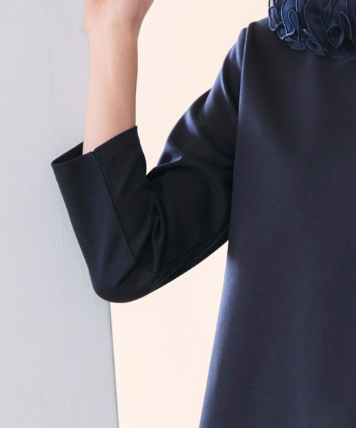 RUIRUE BOUTIQUE(ルイルエブティック)の「洗える/ストレッチ | フリル オーガンジー スムース カットソー | トップス・ブラウス・オケージョンブラウス・長袖ブラウス・きれいめカットソー・オフィスカジュアルトップス(シャツ/ブラウス・レディース・ネイビー/ブラック×ベージュ/ホワイト・S/M/L)」の20枚目の写真