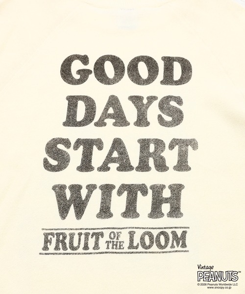 FRUIT OF THE LOOM(フルーツオブザルーム)の「【FRUIT OF THE LOOM】FTL x PEANUTS甘編み裏毛スウェット1 / ピーナッツ スヌーピー スウェット(スウェット・メンズ・クリーム/アイボリー・L/M/S)」の9枚目の写真