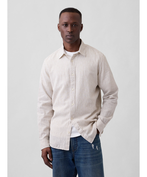 GAP(ギャップ)の「スタンダードフィット リネンブレンドシャツ(シャツ/ブラウス・メンズ・ベージュ系その他/ブルー/ホワイト×ブルー・S/XS/M/L/XL)」の1枚目の写真