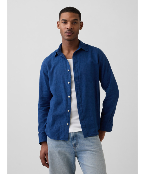 GAP(ギャップ)の「スタンダードフィット リネンブレンドシャツ(シャツ/ブラウス・メンズ・ベージュ系その他/ブルー/ホワイト×ブルー・S/XS/M/L/XL)」の3枚目の写真
