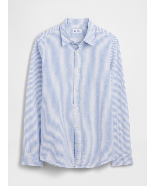 GAP(ギャップ)の「スタンダードフィット リネンブレンドシャツ(シャツ/ブラウス・メンズ・ベージュ系その他/ブルー/ホワイト×ブルー・S/XS/M/L/XL)」の7枚目の写真