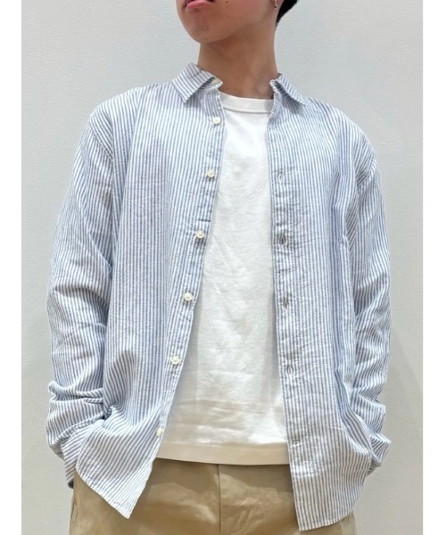 GAP(ギャップ)の「スタンダードフィット リネンブレンドシャツ(シャツ/ブラウス・メンズ・ベージュ系その他/ブルー/ホワイト×ブルー・S/XS/M/L/XL)」の13枚目の写真