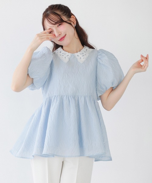 Fit more(フィットモア)の「レース衿ジャガードペプラムトップス(その他トップス・レディース・ホワイト/ブルー/ブラック・FREE)」の19枚目の写真