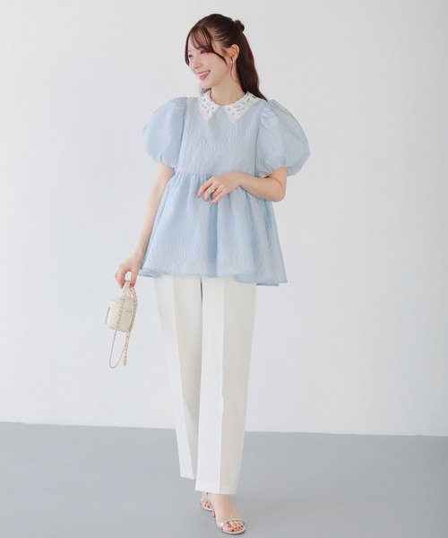 Fit more(フィットモア)の「レース衿ジャガードペプラムトップス(その他トップス・レディース・ホワイト/ブルー/ブラック・FREE)」の20枚目の写真