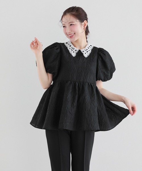 Fit more(フィットモア)の「レース衿ジャガードペプラムトップス(その他トップス・レディース・ホワイト/ブルー/ブラック・FREE)」の10枚目の写真