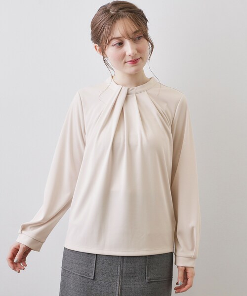 index(インデックス)の「ランダムタックトップス【洗濯機OK/吸水速乾/接触冷感/UVケア】《5col》(Tシャツ/カットソー・レディース・ネイビー/チャコール/サックスブルー系7/オフホワイト/ナチュラル・36/38/40/42)」の9枚目の写真