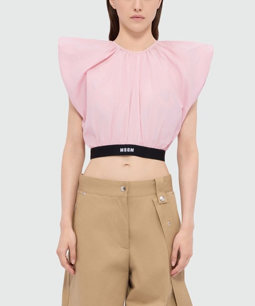 MSGM(エムエスジーエム)の「ジャガードロゴ タフタ クロップドトップス(シャツ/ブラウス・レディース・ピンク/ブラック・40)」の3枚目の写真