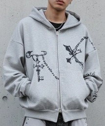 ARULE（アルール）の「A'GEM/9 × .kom 『ARULE/アルール』Chain Cross Graphic Zip Hoodie /短丈チェーンクロスグラフィックZIPパーカー（パーカー）」