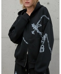 ARULE（アルール）の「A'GEM/9 × .kom 『ARULE/アルール』Chain Cross Graphic Zip Hoodie /短丈チェーンクロスグラフィックZIPパーカー（パーカー）」