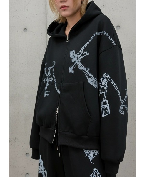 A'GEM/9 × .kom 『ARULE/アルール』Chain Cross Graphic Zip Hoodie