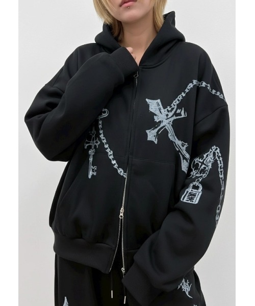 A'GEM/9 × .kom 『ARULE/アルール』Chain Cross Graphic Zip Hoodie