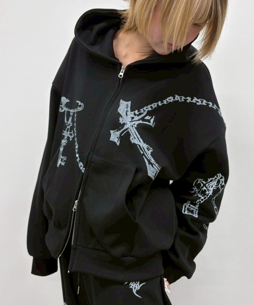 A'GEM/9 × .kom 『ARULE/アルール』Chain Cross Graphic Zip Hoodie