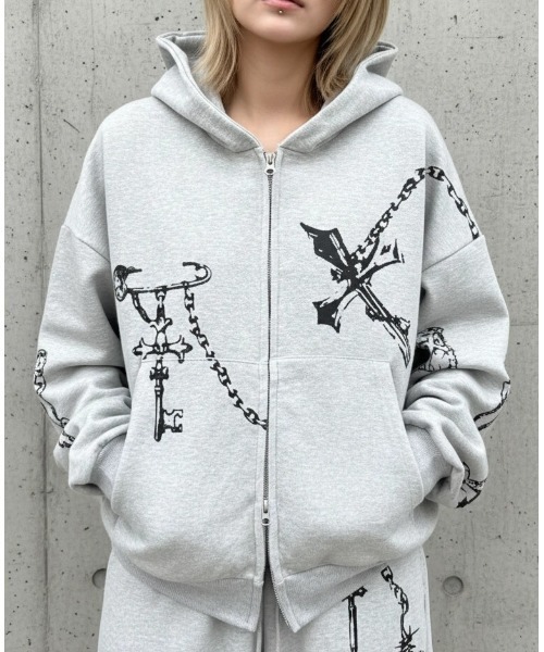 A'GEM/9 × .kom 『ARULE/アルール』Chain Cross Graphic Zip Hoodie