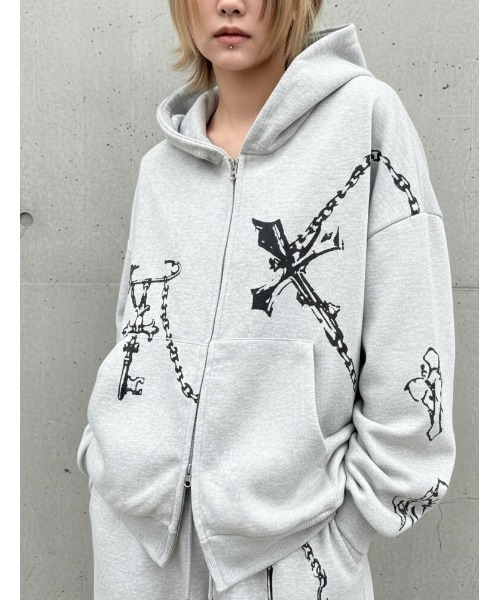 A'GEM/9 × .kom 『ARULE/アルール』Chain Cross Graphic Zip Hoodie