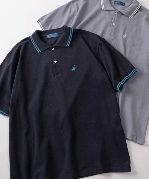 BEVERLY HILLS POLO CLUB（ビバリーヒルズポロクラブ）の「【71】【BEVERLY HILLS POLO CLUB/ビバリーヒルズポロクラブ】ワンポイント刺繍 鹿の子 リブラインポロシャツ（ポロシャツ・メンズ・グリーン/ホワイト/サックスブルー/オリーブ/ブラック/ネイビー・XL/L/M）」の5枚目の写真