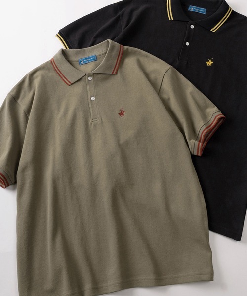 BEVERLY HILLS POLO CLUB（ビバリーヒルズポロクラブ）の「【71】【BEVERLY HILLS POLO CLUB/ビバリーヒルズポロクラブ】ワンポイント刺繍 鹿の子 リブラインポロシャツ（ポロシャツ・メンズ・グリーン/ホワイト/サックスブルー/オリーブ/ブラック/ネイビー・XL/L/M）」の3枚目の写真