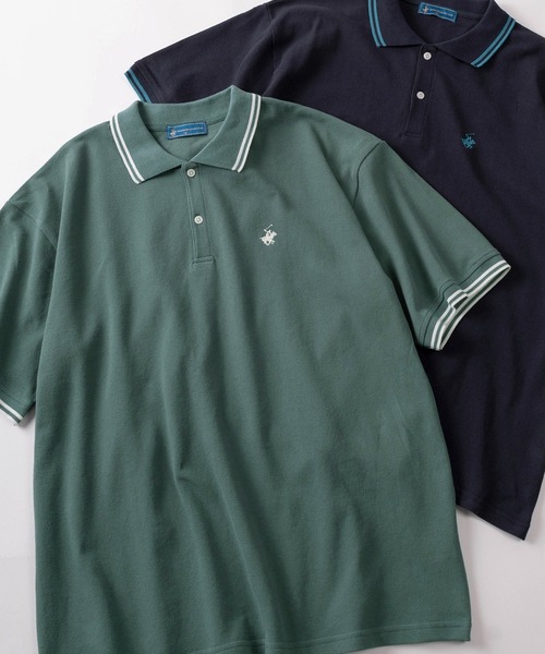 BEVERLY HILLS POLO CLUB（ビバリーヒルズポロクラブ）の「【71】【BEVERLY HILLS POLO CLUB/ビバリーヒルズポロクラブ】ワンポイント刺繍 鹿の子 リブラインポロシャツ（ポロシャツ・メンズ・グリーン/ホワイト/サックスブルー/オリーブ/ブラック/ネイビー・XL/L/M）」の4枚目の写真