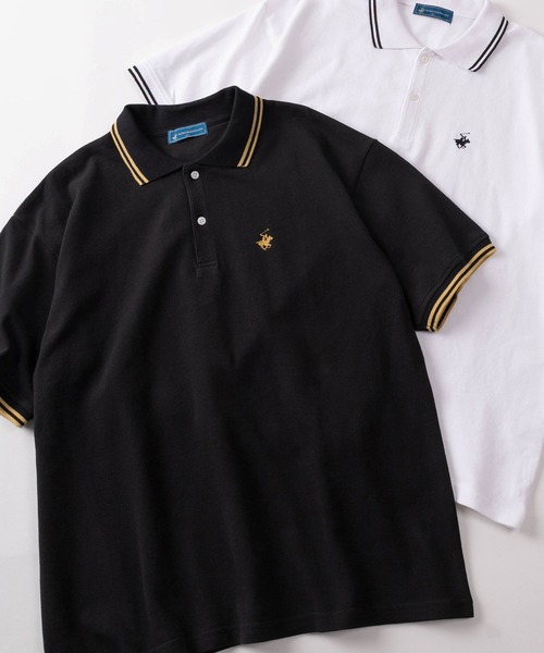 BEVERLY HILLS POLO CLUB（ビバリーヒルズポロクラブ）の「【71】【BEVERLY HILLS POLO CLUB/ビバリーヒルズポロクラブ】ワンポイント刺繍 鹿の子 リブラインポロシャツ（ポロシャツ・メンズ・グリーン/ホワイト/サックスブルー/オリーブ/ブラック/ネイビー・XL/L/M）」の2枚目の写真