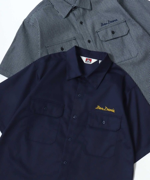 BEN DAVIS(ベンデイビス)の「BEN DAVIS/ベンデイビス SS WORK SHIRT/オーバーサイズ TCツイル ワーク レギュラーカラー 半袖シャツ/レディース メンズ(シャツ/ブラウス・メンズ・ブラック/ストライプ/ネイビー/ベージュ・XL/L/M)」の3枚目の写真