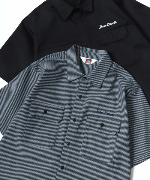 BEN DAVIS(ベンデイビス)の「BEN DAVIS/ベンデイビス SS WORK SHIRT/オーバーサイズ TCツイル ワーク レギュラーカラー 半袖シャツ/レディース メンズ(シャツ/ブラウス・メンズ・ブラック/ストライプ/ネイビー/ベージュ・XL/L/M)」の4枚目の写真