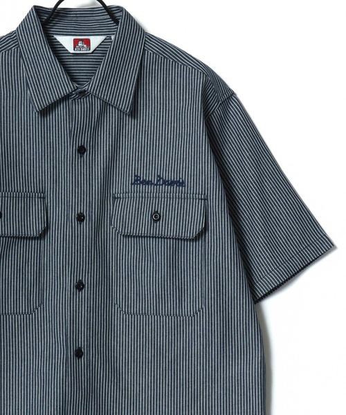 BEN DAVIS(ベンデイビス)の「BEN DAVIS/ベンデイビス SS WORK SHIRT/オーバーサイズ TCツイル ワーク レギュラーカラー 半袖シャツ/レディース メンズ(シャツ/ブラウス・メンズ・ブラック/ストライプ/ネイビー/ベージュ・XL/L/M)」の8枚目の写真
