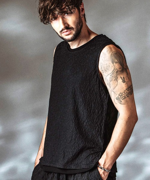 NO ID.（ノーアイディ）の「【NO ID.】Sheer Layered Sleeveless Pullover / シアーレイヤードスリーブレスプルオーバー（Tシャツ/カットソー・メンズ・アイボリー/ブラック/グレー・ONE SIZE）」の2枚目の写真