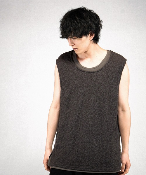 NO ID.（ノーアイディ）の「【NO ID.】Sheer Layered Sleeveless Pullover / シアーレイヤードスリーブレスプルオーバー（Tシャツ/カットソー・メンズ・アイボリー/ブラック/グレー・ONE SIZE）」の14枚目の写真