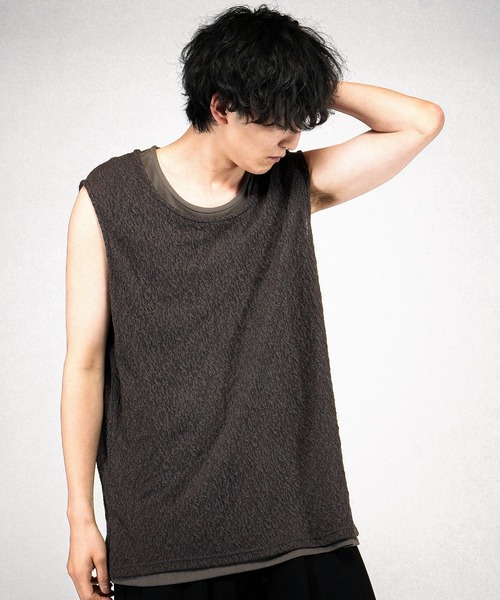 NO ID.（ノーアイディ）の「【NO ID.】Sheer Layered Sleeveless Pullover / シアーレイヤードスリーブレスプルオーバー（Tシャツ/カットソー・メンズ・アイボリー/ブラック/グレー・ONE SIZE）」の16枚目の写真