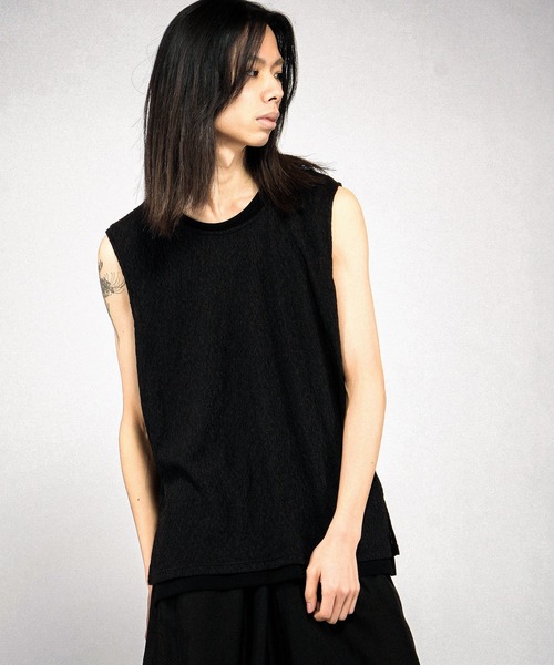 NO ID.（ノーアイディ）の「【NO ID.】Sheer Layered Sleeveless Pullover / シアーレイヤードスリーブレスプルオーバー（Tシャツ/カットソー・メンズ・アイボリー/ブラック/グレー・ONE SIZE）」の22枚目の写真