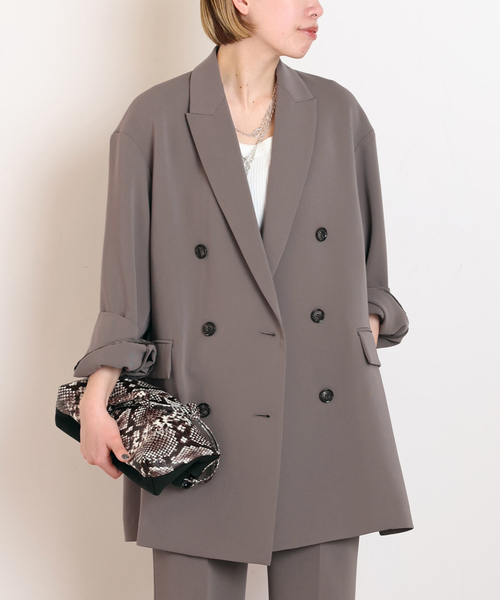 AP STUDIO（エーピーストゥディオ）の「ダブルブレストジャケット（テーラードジャケット・レディース・ブラック/オリーブ・36/38）」の2枚目の写真