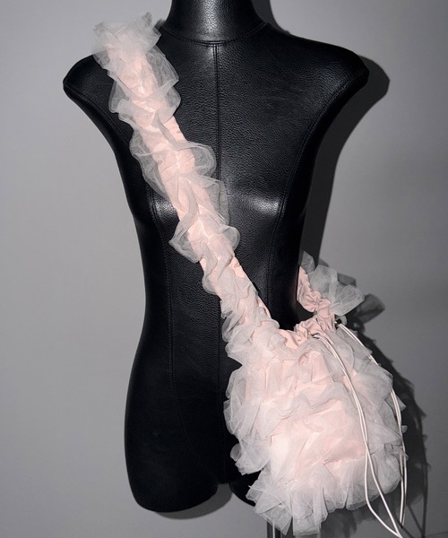 me+em select(ミームセレクト)の「【 2color 】チュールフリル巾着ミニショルダーバッグ/ tulle frill drawstring mini shoulder bag(ショルダーバッグ・レディース・ブラック/ピンク・FREE)」の14枚目の写真