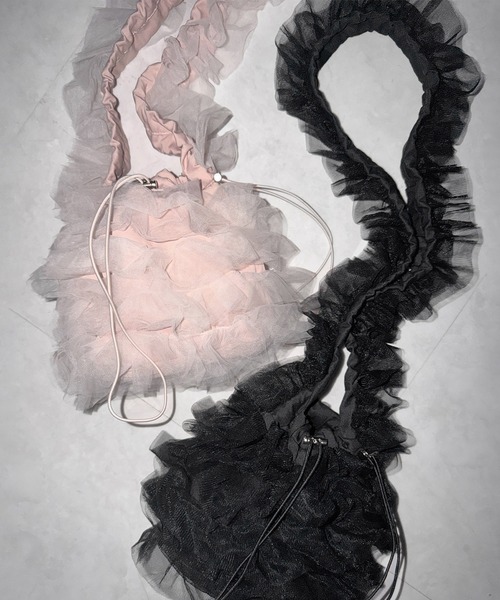 me+em select(ミームセレクト)の「【 2color 】チュールフリル巾着ミニショルダーバッグ/ tulle frill drawstring mini shoulder bag(ショルダーバッグ・レディース・ブラック/ピンク・FREE)」の18枚目の写真