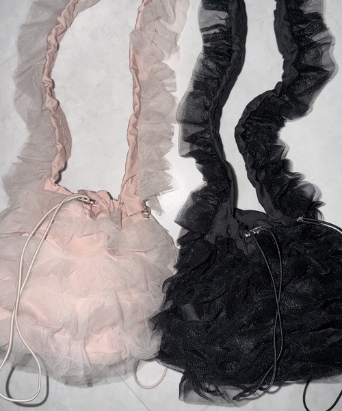 me+em select(ミームセレクト)の「【 2color 】チュールフリル巾着ミニショルダーバッグ/ tulle frill drawstring mini shoulder bag(ショルダーバッグ・レディース・ブラック/ピンク・FREE)」の19枚目の写真