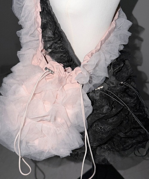 me+em select(ミームセレクト)の「【 2color 】チュールフリル巾着ミニショルダーバッグ/ tulle frill drawstring mini shoulder bag(ショルダーバッグ・レディース・ブラック/ピンク・FREE)」の20枚目の写真