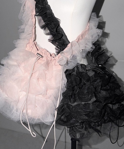 me+em select(ミームセレクト)の「【 2color 】チュールフリル巾着ミニショルダーバッグ/ tulle frill drawstring mini shoulder bag(ショルダーバッグ・レディース・ブラック/ピンク・FREE)」の21枚目の写真