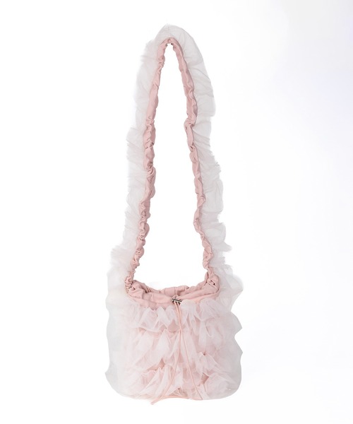 me+em select(ミームセレクト)の「【 2color 】チュールフリル巾着ミニショルダーバッグ/ tulle frill drawstring mini shoulder bag(ショルダーバッグ・レディース・ブラック/ピンク・FREE)」の22枚目の写真