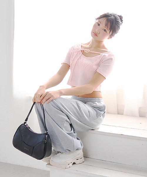 Mi-je(ミジェ)の「ラインストーンクロップド半袖Tシャツ(Tシャツ/カットソー・レディース・オフホワイト/ピンク・F)」の14枚目の写真