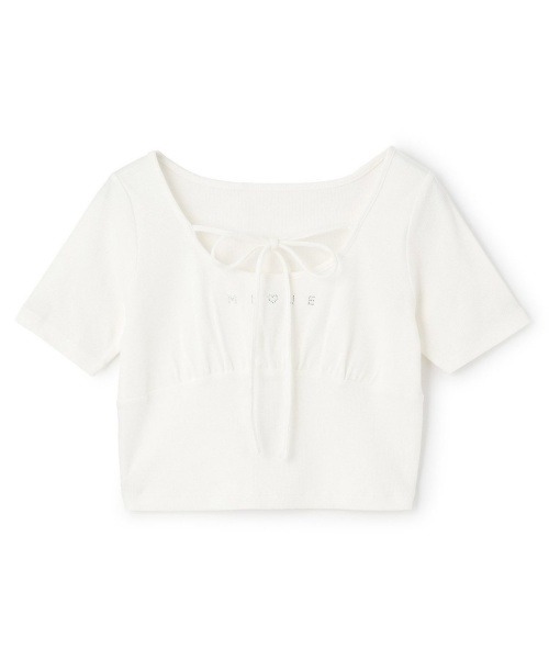Mi-je(ミジェ)の「ラインストーンクロップド半袖Tシャツ(Tシャツ/カットソー・レディース・オフホワイト/ピンク・F)」の10枚目の写真