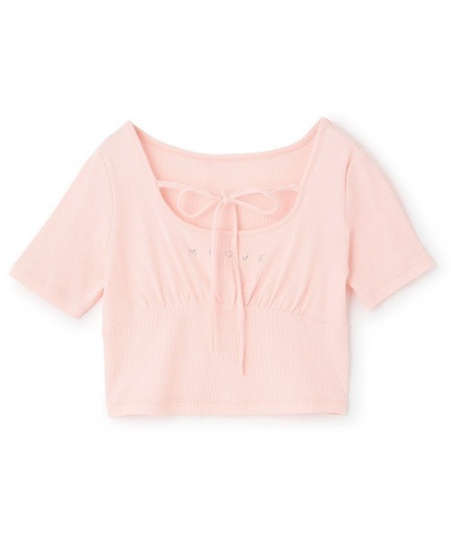 Mi-je(ミジェ)の「ラインストーンクロップド半袖Tシャツ(Tシャツ/カットソー・レディース・オフホワイト/ピンク・F)」の9枚目の写真