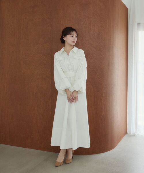 cle blatt(クレブラット)の「ステッチシャツワンピース(シャツワンピース・レディース・ネイビー/オフホワイト・MEDIUM)」の3枚目の写真