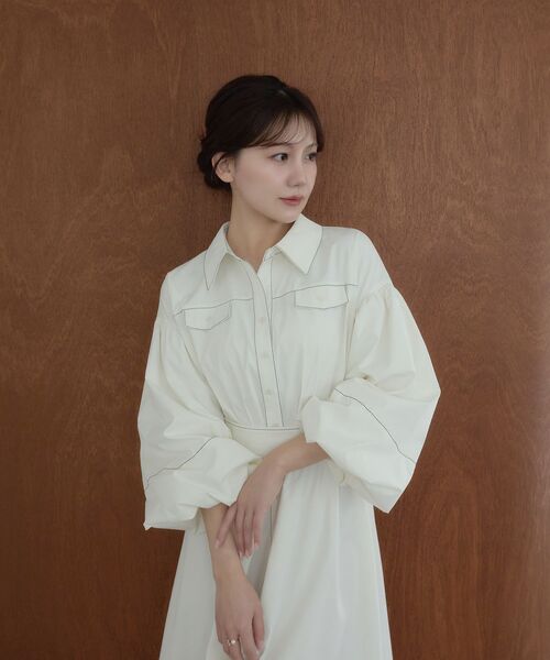 cle blatt(クレブラット)の「ステッチシャツワンピース(シャツワンピース・レディース・ネイビー/オフホワイト・MEDIUM)」の8枚目の写真