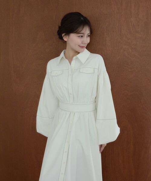 cle blatt(クレブラット)の「ステッチシャツワンピース(シャツワンピース・レディース・ネイビー/オフホワイト・MEDIUM)」の9枚目の写真