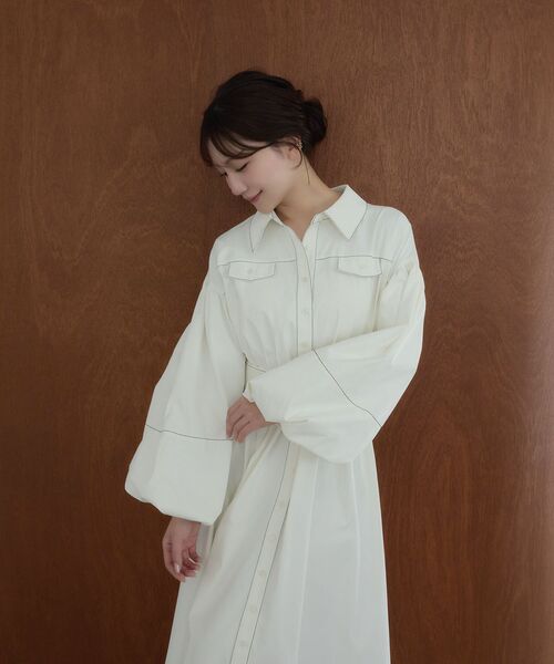 cle blatt(クレブラット)の「ステッチシャツワンピース(シャツワンピース・レディース・ネイビー/オフホワイト・MEDIUM)」の10枚目の写真